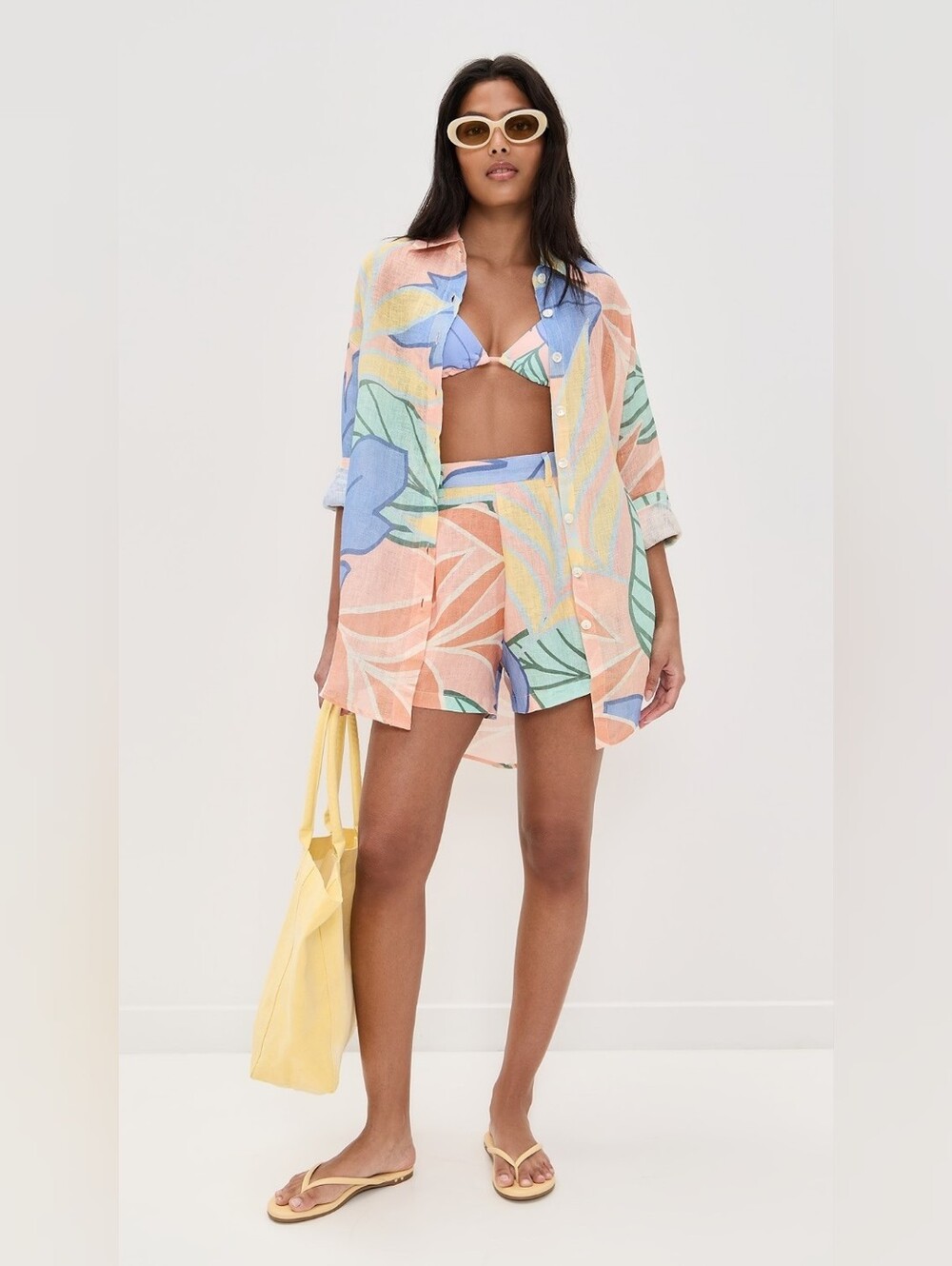 Vitamin A Playa Linen Boyfriend Shirt and Getaway  Shorts Set Size XS